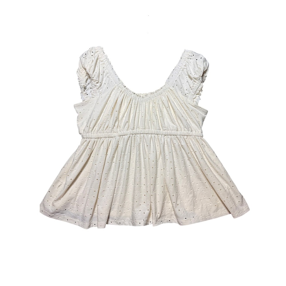 Torrid Eyelet Peplum Top Women 1 Cream Babydoll Cap Sleeve 43705383
